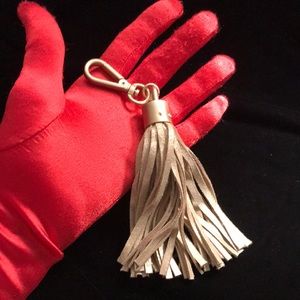 Charles David gold leather tassel purse fob key ring fob